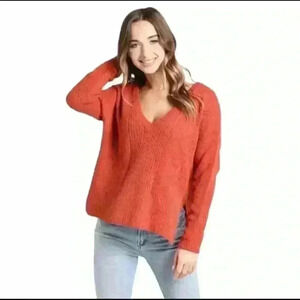 Anthropologie Cupcakes and Cashmere Burnt Orange V-Neck Sweater